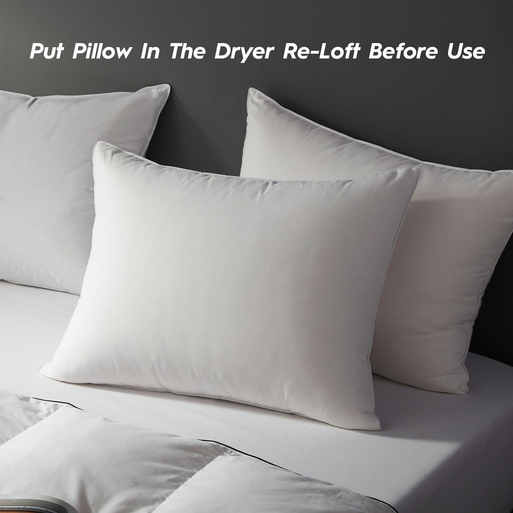 Globon Medium Firm Down Pillow King Size Set of 2, Premium Down and Feather Filled Bed Pillow for Sleeping, 100% Cotton Shell 430 TC 600…