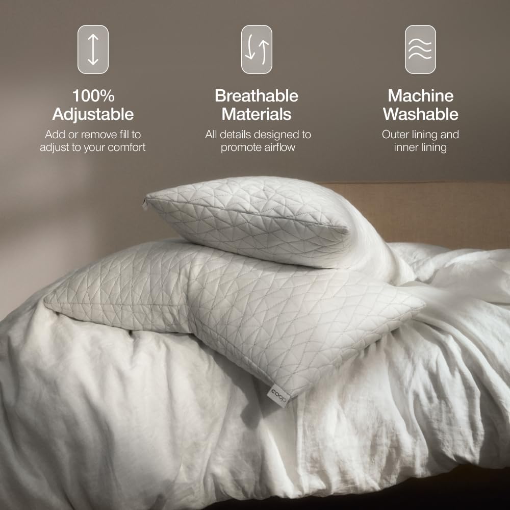CoopSleepGoods Coop Home Goods Original Adjustable Pillow, King Size Bed Pillows for Sleeping, Cross Cut Memory Foam Pillows - Medium Firm…