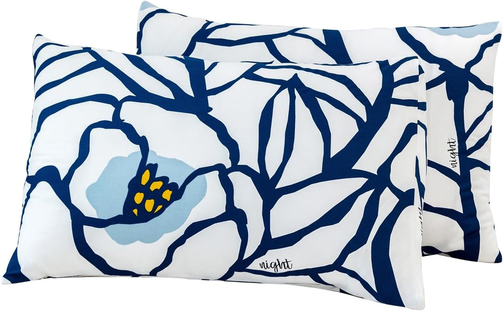 YuHeGuoJi Floral Pillow Cases Queen 100% Cotton Blue White Pillowcases Set of 2 Decorative Flower Pillow Covers Abstract Botanical Pillow E…