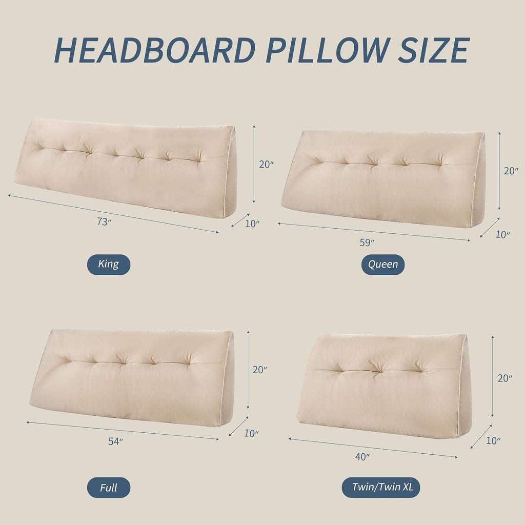Headboard Wedge Pillows Full, Ergonomic Bed Triangular Headboard Pillow, Thickened Backrest Cushion for Reading in Dorm Bed Sofa, Beige…