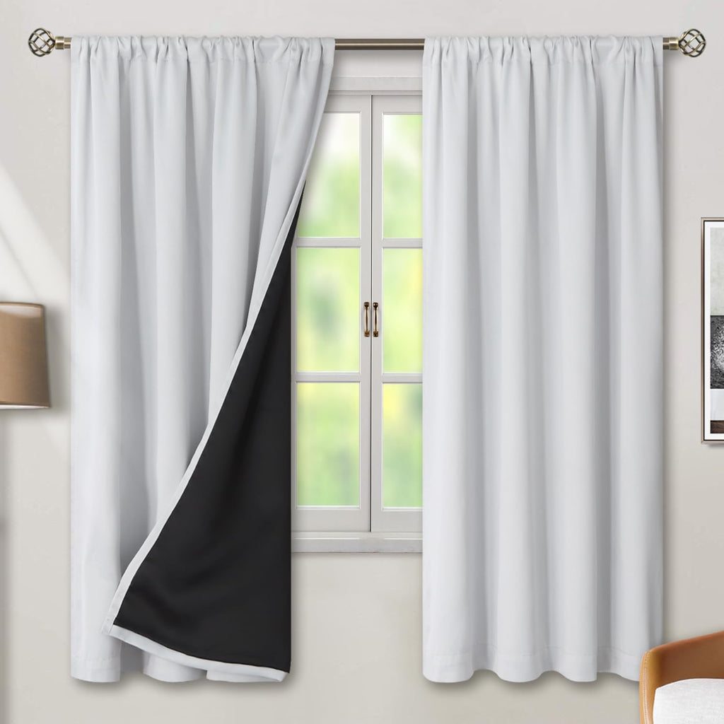 BGment Greyish White 100% Blackout Curtains 72 Inches Long with Noise-reducing Liner, Rod Pocket and Back Tab Double Layer Room Darkening…