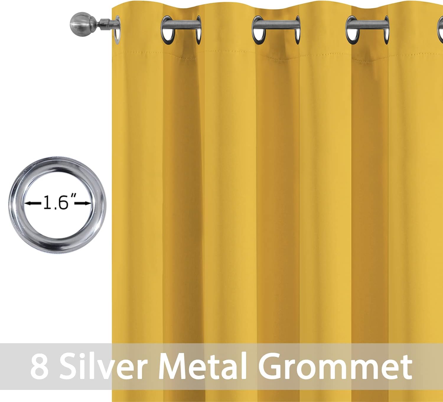 Yakamok Blackout Curtains Room Darkening Thermal Insulated Grommet top Window Curtains for Living Room, 52 x 63 Inch, Mustard Yellow, Set…