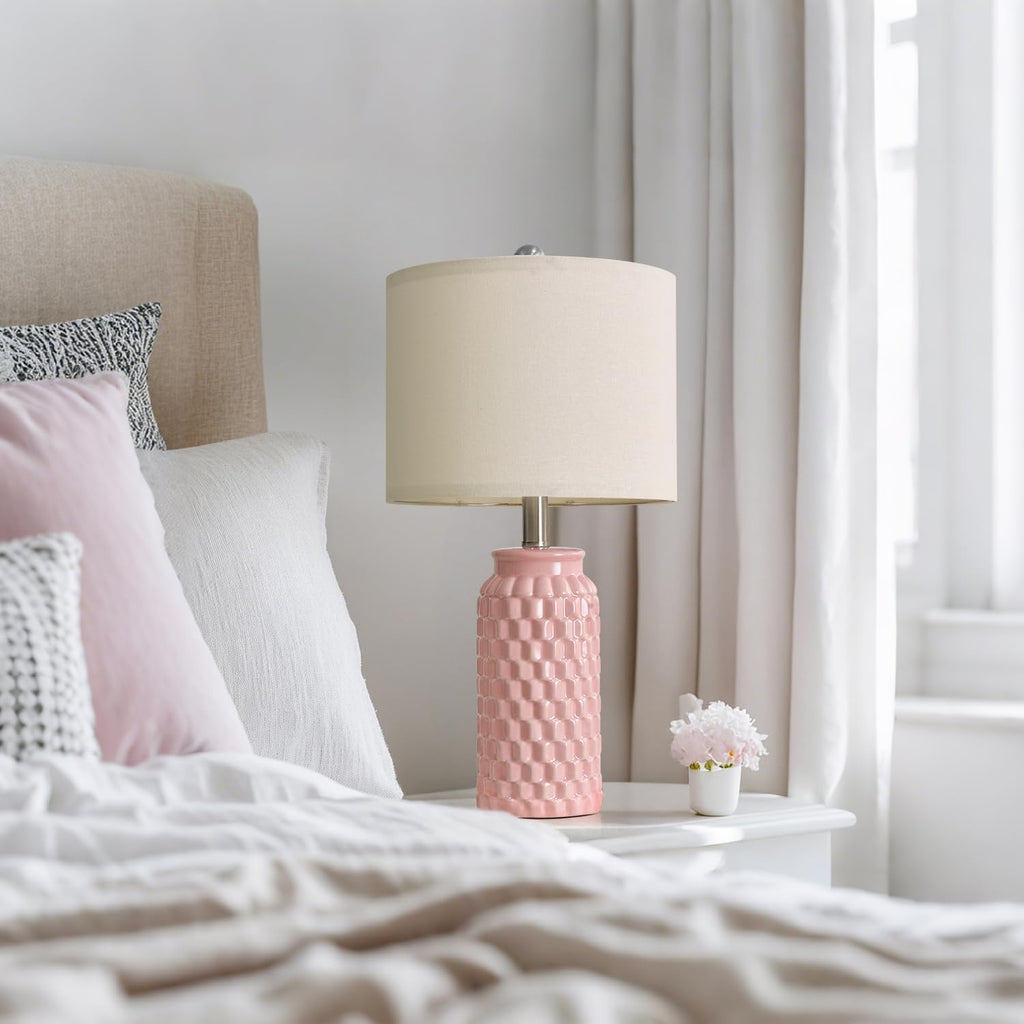 USumkky 20.5" Pink Table Lamps Set of 2, Modern Farmhouse Bedside Lamps - Ceramic Nightstand Lamps for Bedroom, Boho Living Room End…