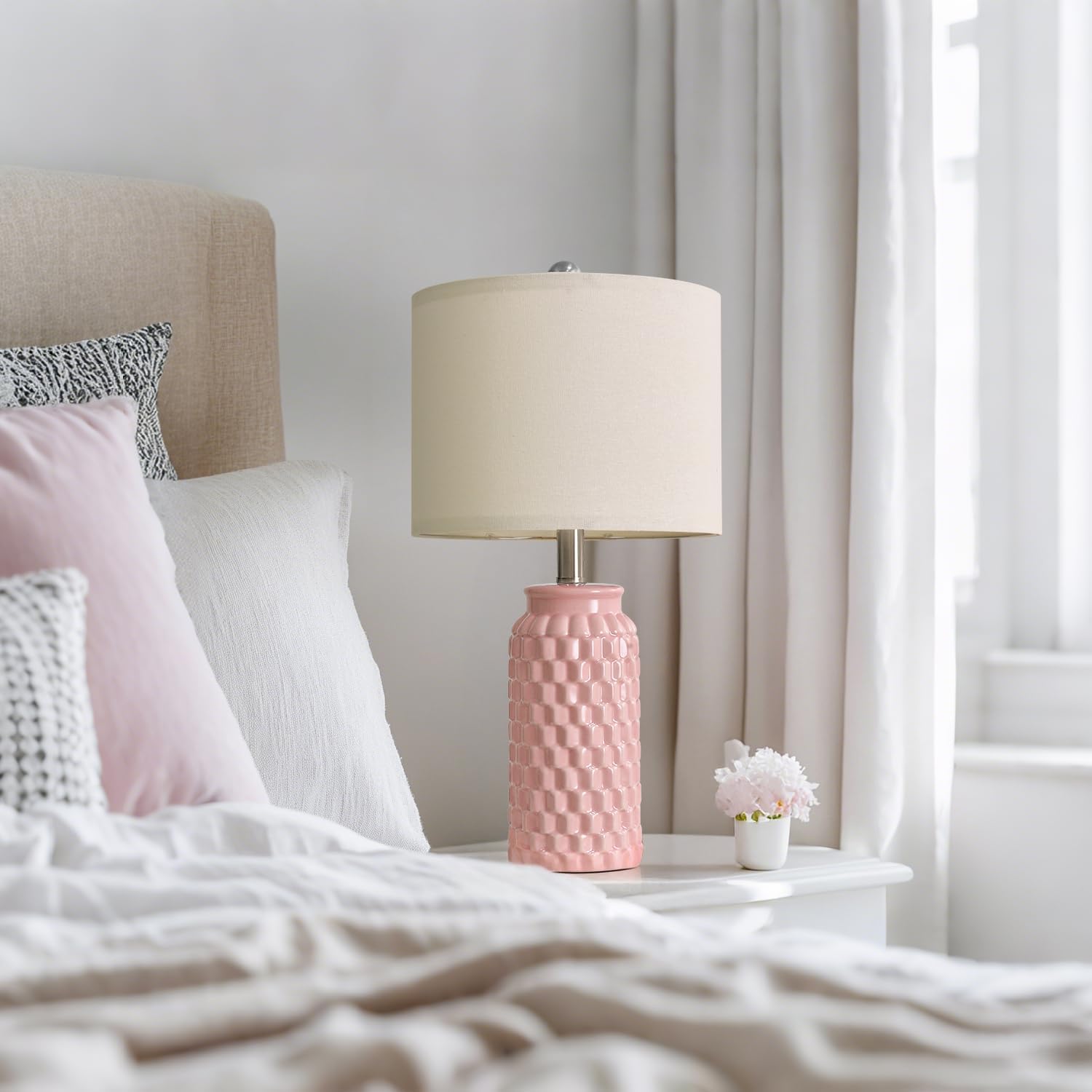 USumkky 20.5" Pink Table Lamps Set of 2, Modern Farmhouse Bedside Lamps - Ceramic Nightstand Lamps for Bedroom, Boho Living Room End…