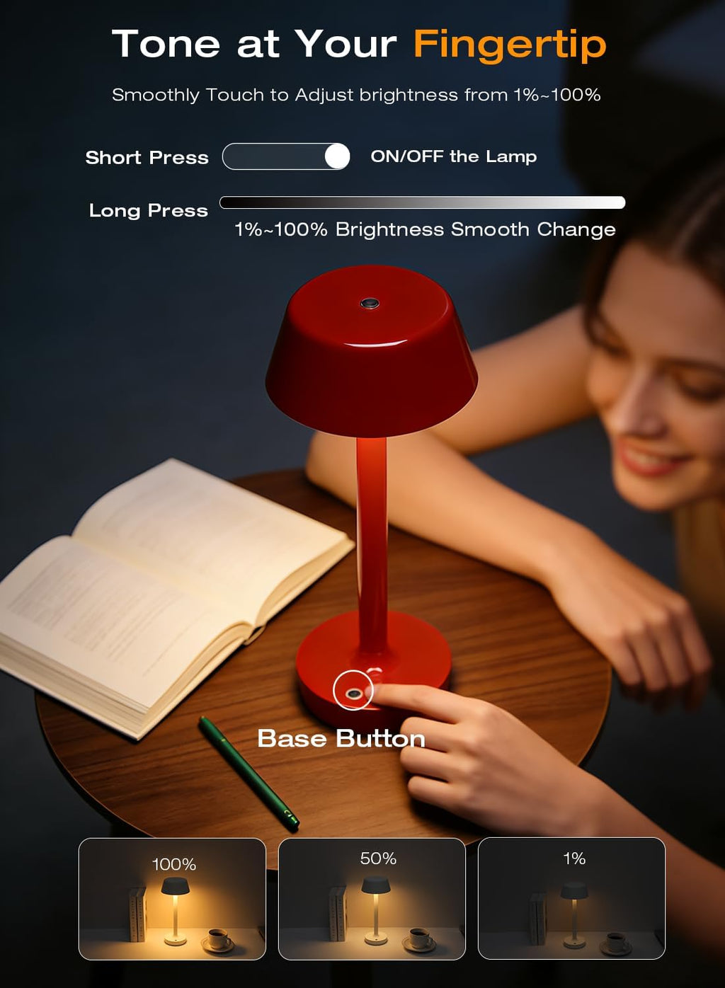 Cordless Rechargeable Table Lamp with Power Charger, Portable LED Desk Lamp,5000mAh Battery Operated,2700K-5700K Tunable, Stepless Touch…