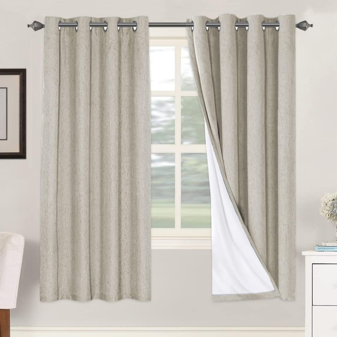 H.VERSAILTEX 100% Blackout Curtains for Bedroom Thermal Insulated Linen Textured Curtains Heat and Full Light Blocking Drapes Living Room…