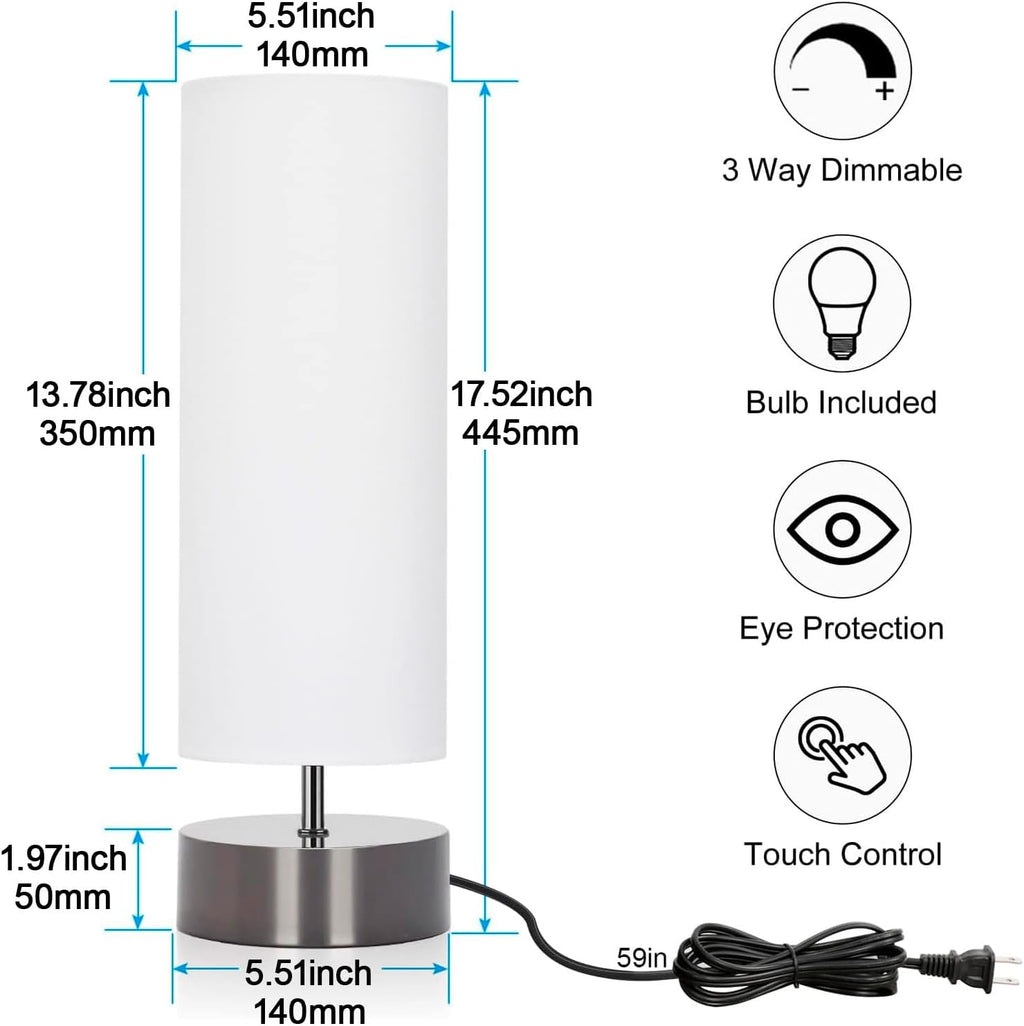 Touch Table Lamp, 3-Way Dimmable Modern Minimalist Accent Bedside Lamp with Cylinder Fabric Shade, Night Light Nightstand Desk Lamp for…