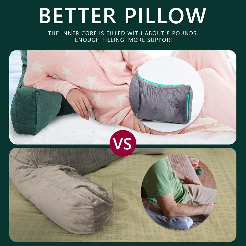 Neustern Reading Pillow for Sitting in Bed Adult, Back Pillow for Bed Shredded Memory Foam Chair Pillow with Arms and Pockets, Backrest…