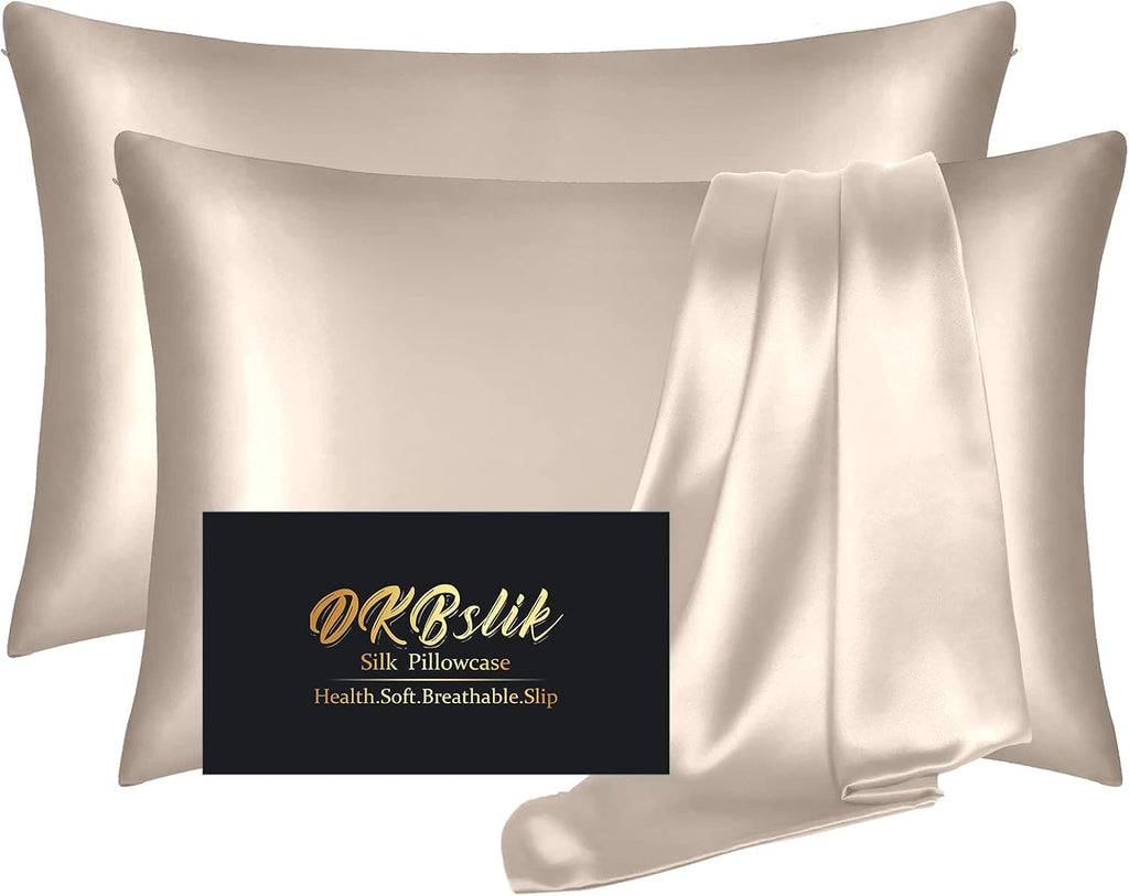 Home Silk Pillowcase 2 Pack, Natural Mulberry Silk Pillow Case, Anti Acne Silk Pillowcase for Hair and Skin, King Size Silk Satin Pillowcas…