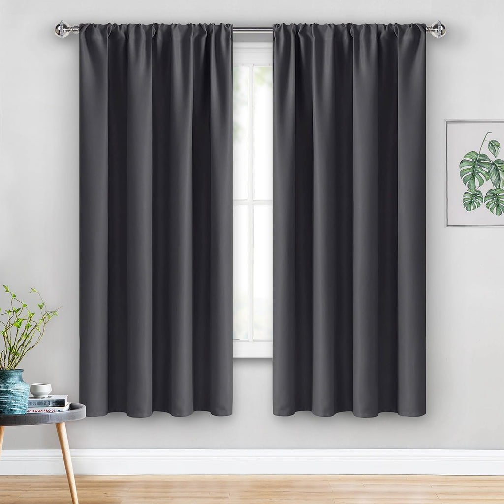 Jiuzhen Blackout Curtains for Bedroom– Thermal Insulated, Noise Reducing Room Darkening Rod Pocket Curtains for Living Room, Set of 2 Panels…