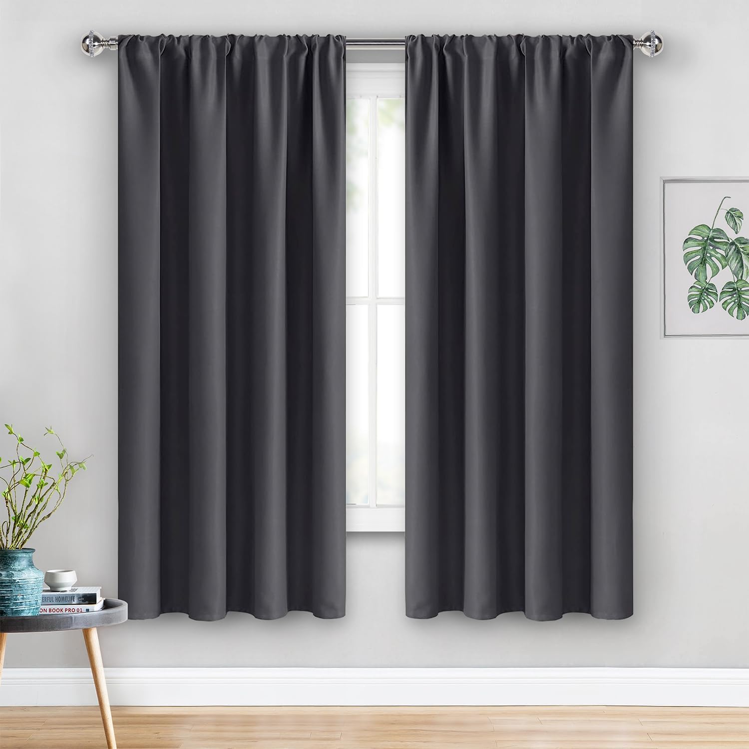 Jiuzhen Blackout Curtains for Bedroom– Thermal Insulated, Noise Reducing Room Darkening Rod Pocket Curtains for Living Room, Set of 2 Panels…