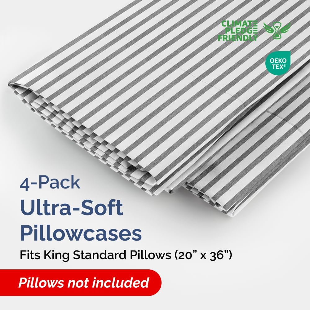 King Standard Pillow Cases Set of 4 - Soft Hotel Quality Pillowcase Covers - Comfy Bedding for Women, Men, Kids & Teens - Machine…