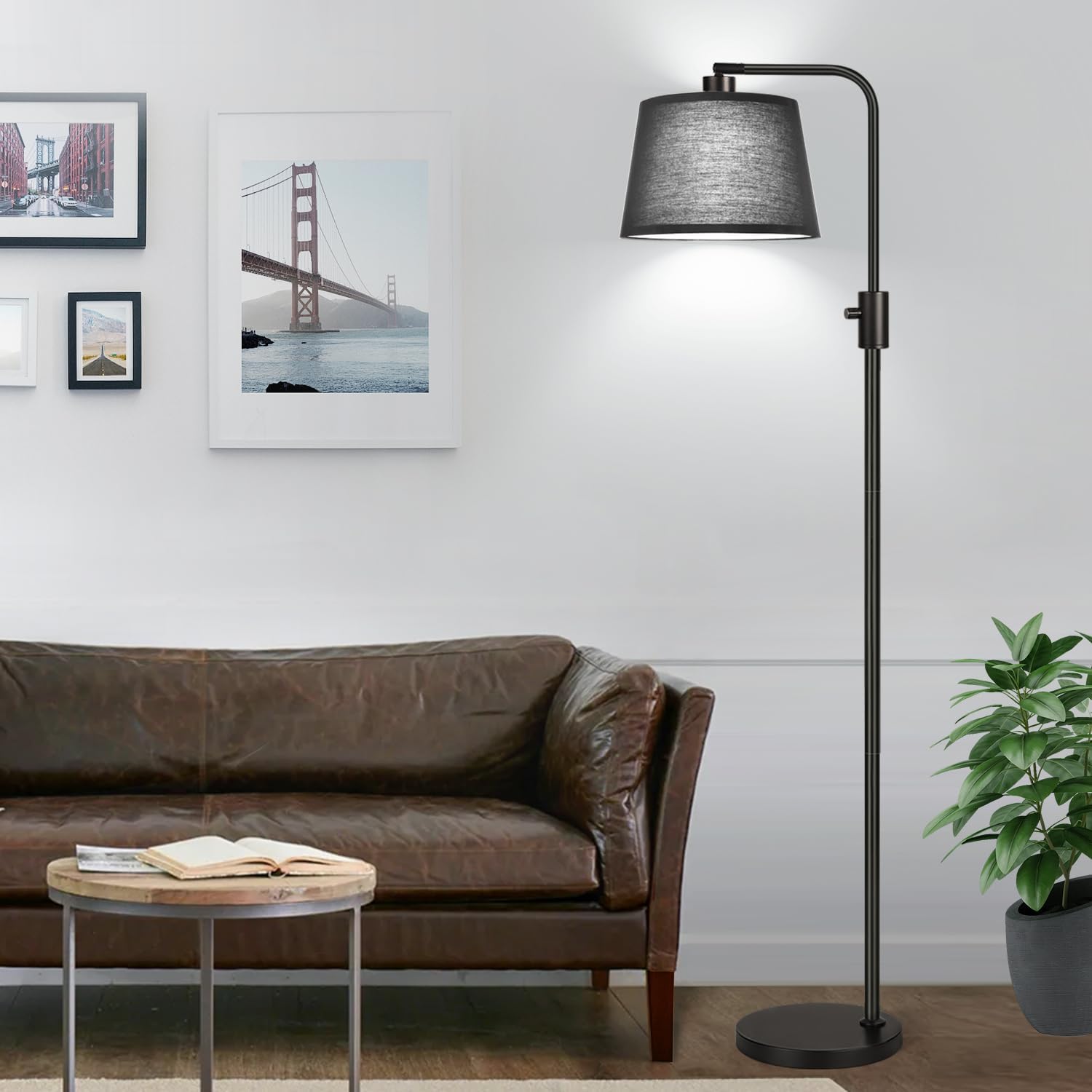 Nintiue [Upgraded] Dimmable Floor Lamp, 1000 Lumens LED Edison Bulb Included, Black Shade, Modern Arc Standing Tall Floor Lamp for Living…