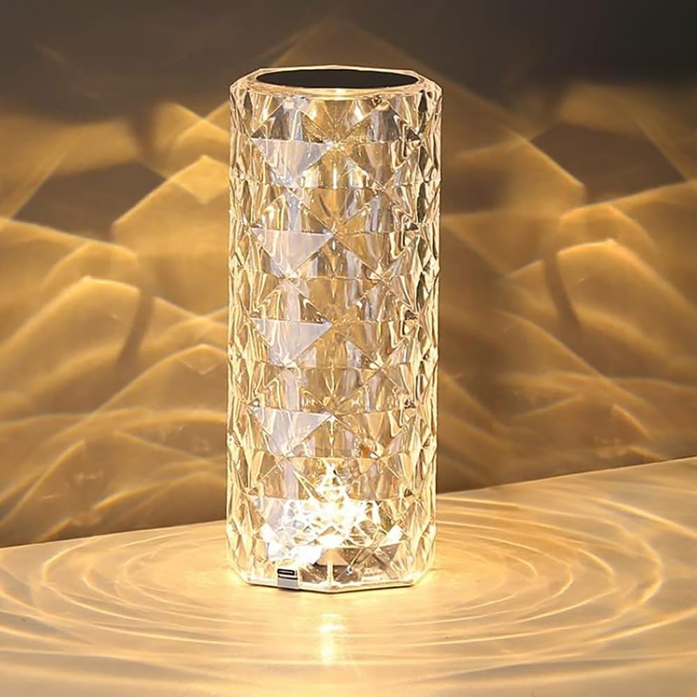 Portable Crystal Table Lamp,3 Color Touch Control Rechargeable Lamp, Crystal Bedside Lamp, Night Light, Room Decor Desk Lamp, Bedroom, Living…