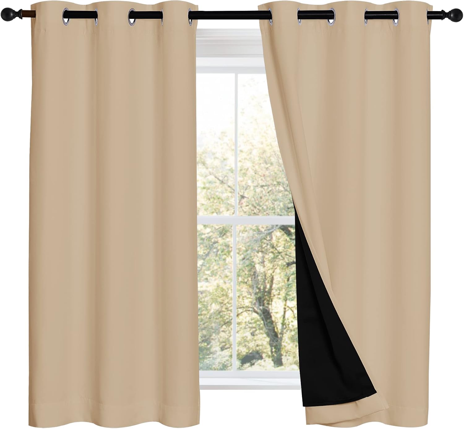 Nicetown Cold Reducing Curtains, Bedroom Full Blackout Panels, Great Job for Blocking Light, Complete Blackout Draperies with Black Liner f…