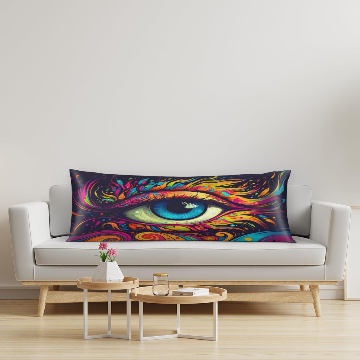 Evil Eye Body Pillow Covers Decorative Soft Bedding Satin Pillowcase with Zipper Closure Cooling Breathable Long Pillow Case-21"x 54"