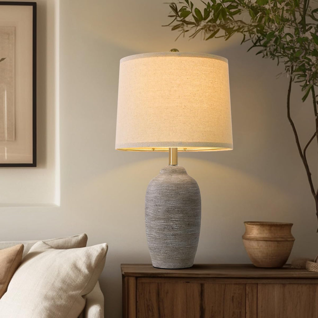 USumkky 24.5" Handcrafted Ceramic Table Lamp with 5FT Cord, Single Farmhouse Vintage Rustic Bedside Lighting for Living Room Bedroom…
