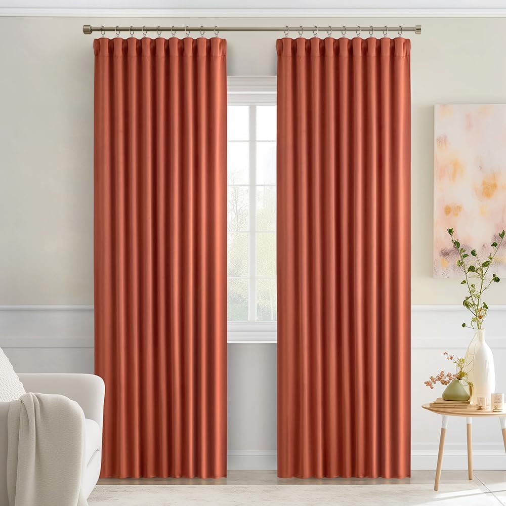 Miulee Back Tab Burnt Orange Blackout Curtains 84 Inch Length 2 Panels Set for Living Room Bedroom, Fall Terracotta Rod Pocket/Pinch Pleate…