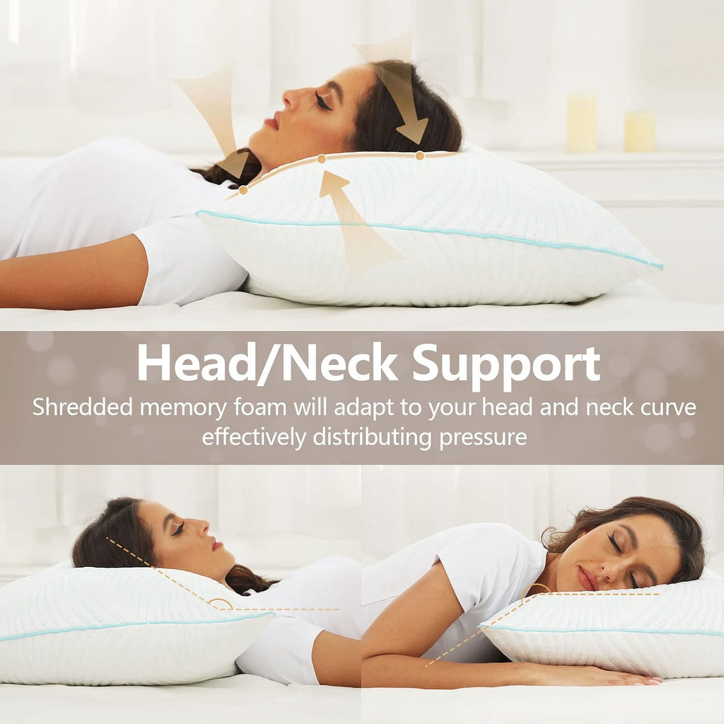 Pillows Standard Size Set of 2 Cooling Memory Foam Pillows for Sleeping Adjustable Medium Firm Back and Side Sleeper