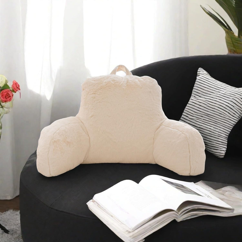Holawakaka Standard Faux Fur Bed Rest Pillow with Arms, Rabbit Fur Reading Pillows Perfect for Adults, Teens, Kids, Arm, Back, Pregnancy Lu…