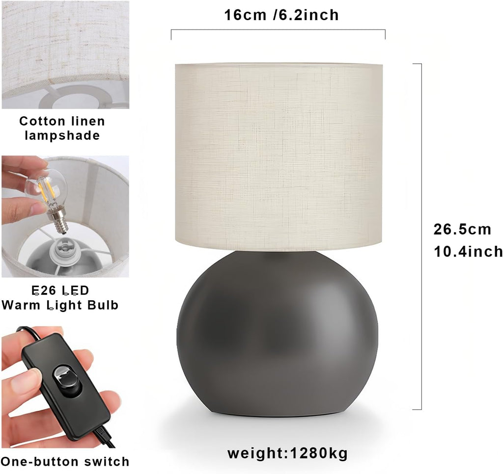 Modern Small Table Lamp Set of 2, Minimalist Nightstand Bedside Lamps with One-Button Inline Switch, 10.4 Inch Desk Light for Bedroom…