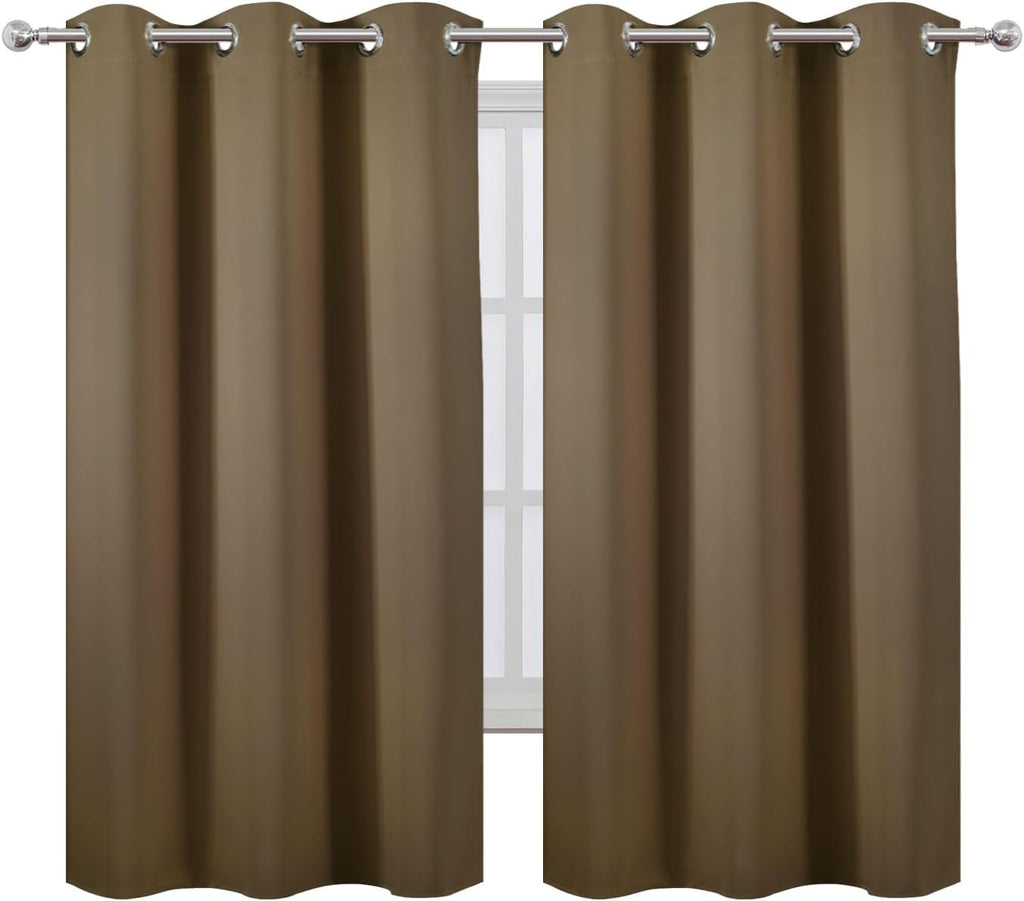 Lemomo Brown Thermal Blackout Curtains/38 x 63 Inch/Set of 2 Panels Room Darkening Curtains for Bedroom 63 Inch silver