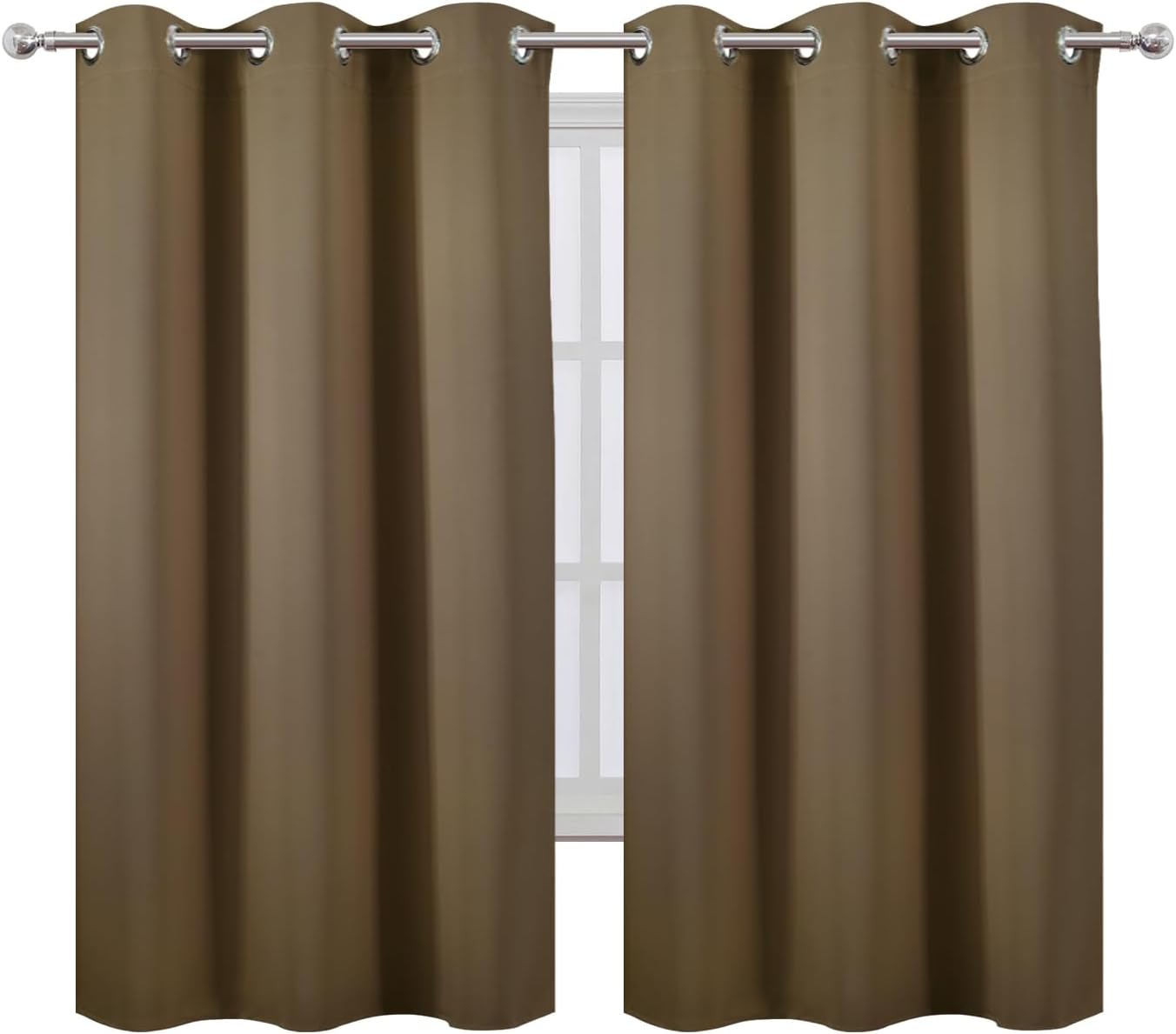 Lemomo Brown Thermal Blackout Curtains/38 x 63 Inch/Set of 2 Panels Room Darkening Curtains for Bedroom 63 Inch silver