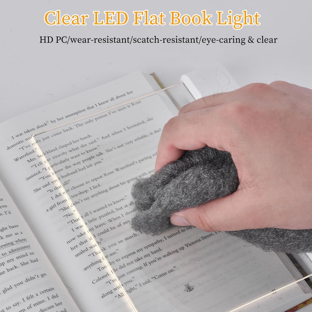 Book Light, Rechargeable Clear LED Flat Book Lights for Reading in Bed at Night with 3 Colors & Timer, Dimmable Panel Plate Book Lamp…