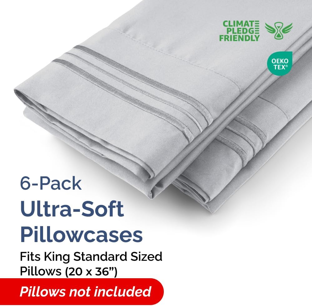 King Standard Pillow Cases Set of 6 - Ultra Soft Hotel Quality Pillowcase Covers - Comfy & Wrinkle Free - Shrink & Fade Resistant…