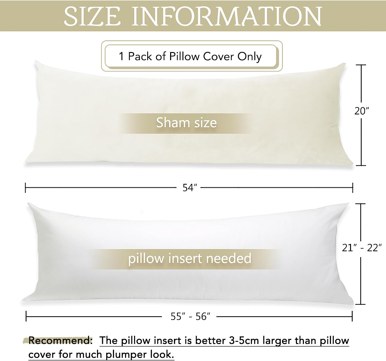 StangH Velvet Kids Body Pillow Cover with Zipper, Super Soft Touch Body Pillowcase for Babies/Pregnant Women/Adults, Ivory, 20 x 54-inch, 1…