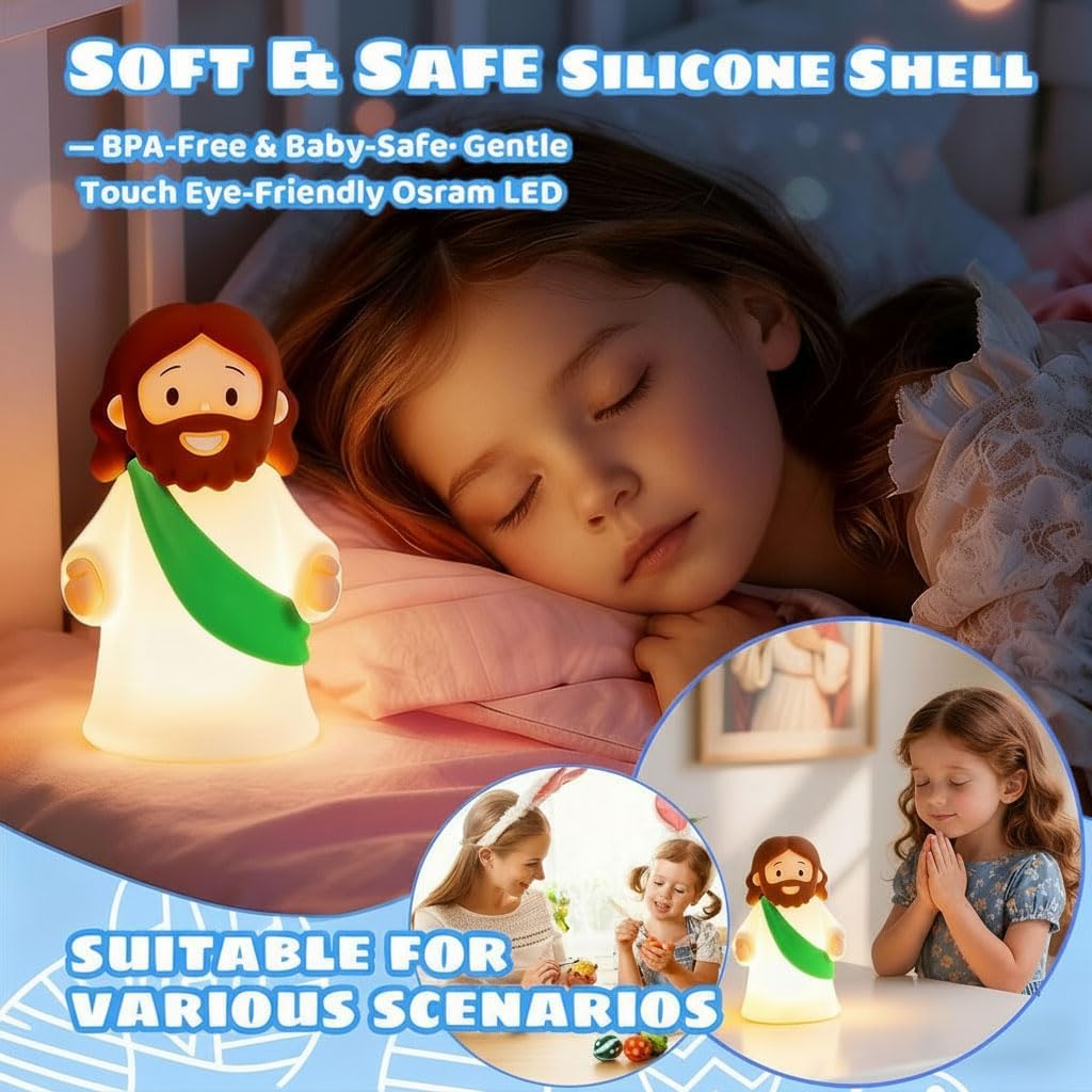 Jesus Night Light Rechargeable Bedside Night Light Dimmable Silicone LED Light Ideal for Religious Gatherings, Gifts for Sunday School…