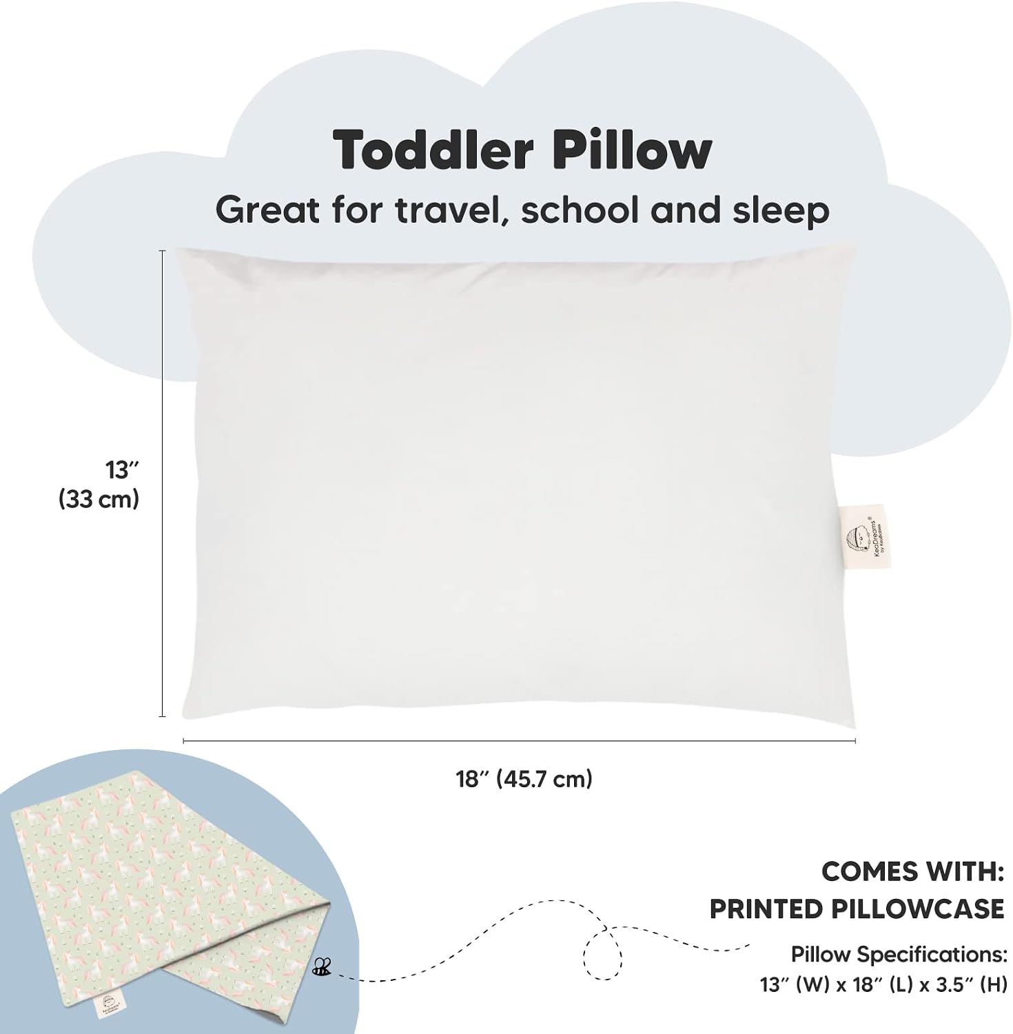 Toddler Pillow with Pillowcase - 13x18 My Little Dreamy Kids Travel Bed Pillows for Sleeping, Organic Cotton Small Pillowcase, Soft &…