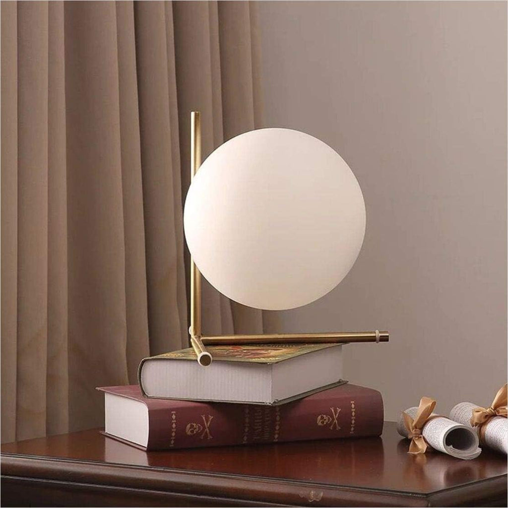 BOKT Mid Century Modern Brass Table Lamp Contemporary Gold Glass Globe Desk Lamp Vintage Bedroom Bedside Reading Lamp Golden Metal…