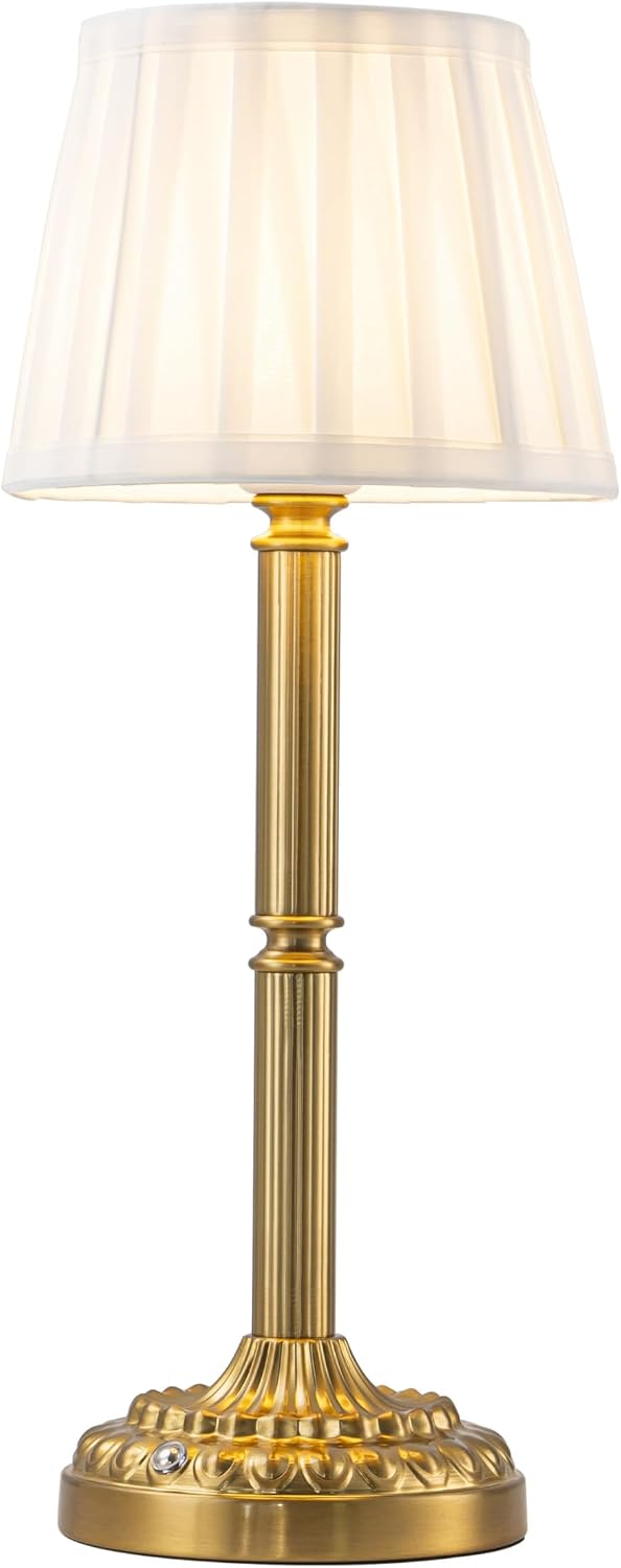 Cordless Table Lamp with Touch Control, Small LED Bedside Lamp with Pleated Shade, 3 Brightness Levels Nightstand Lamp for Bedroom…