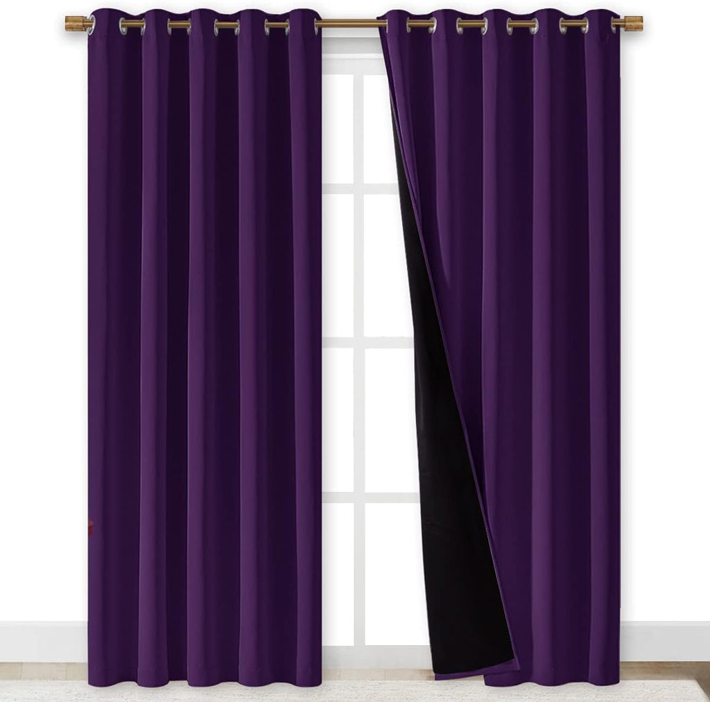Nicetown Royal Purple Full Shade Curtain Panels, 62 x 84 inch, Pair of Energy Smart & Noise Blocking Out Blackout Drapes for Dining Room Wi…