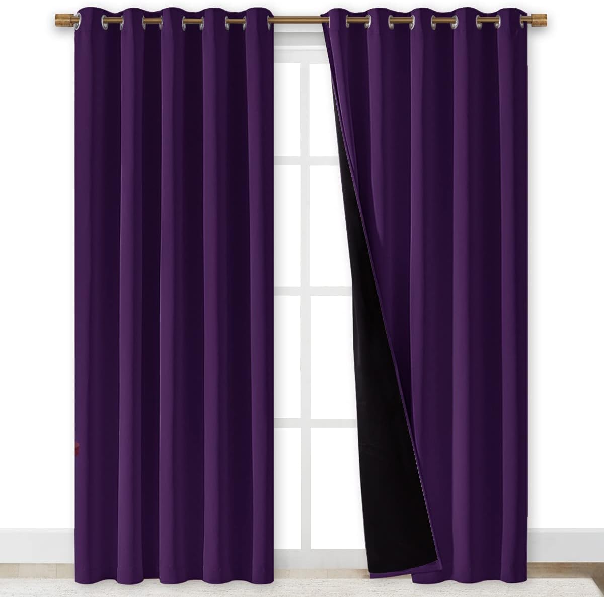 Nicetown Royal Purple Full Shade Curtain Panels, 62 x 84 inch, Pair of Energy Smart & Noise Blocking Out Blackout Drapes for Dining Room Wi…