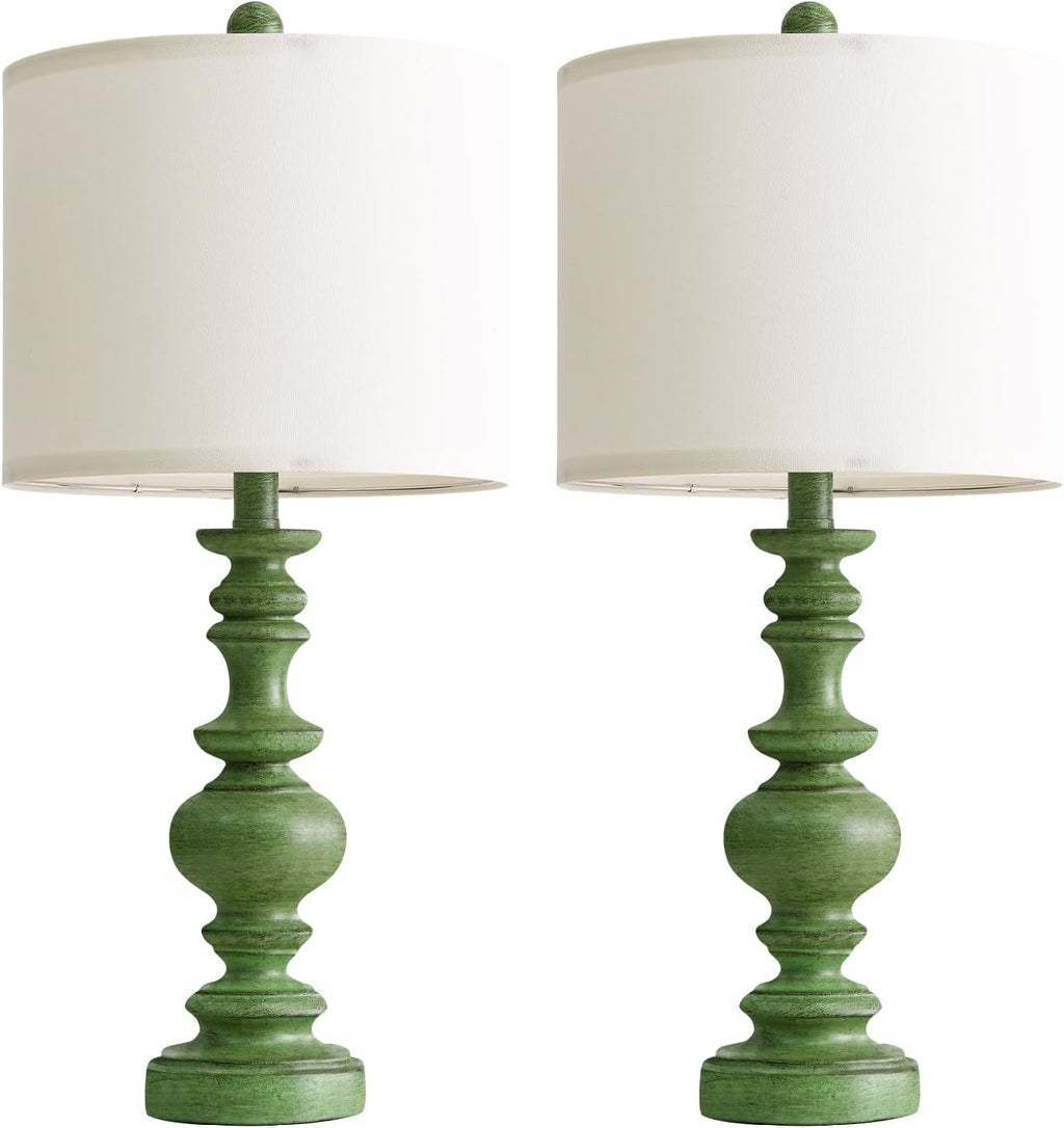 BOBOMOMO 24" Farmhouse Table Lamps Set of 2 – Sage Green Bedside Lamps with Linen Shades, Medium Traditional Lamps for Living Room…