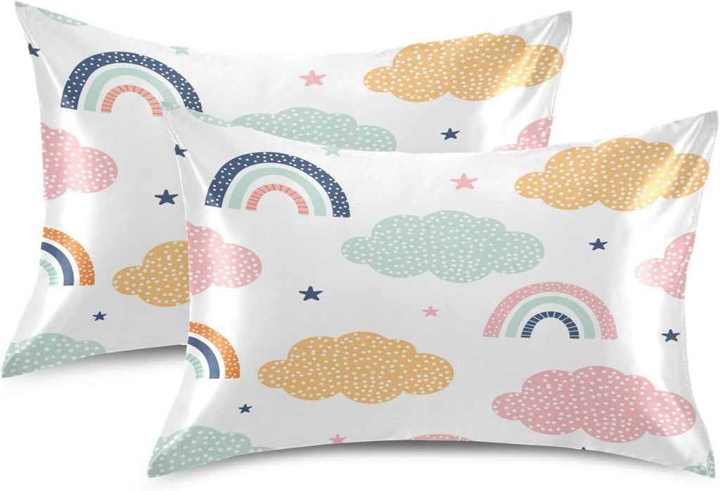 YETTASBIN Cartoon Rainbow Satin Pillowcase, Soft Breathable Silk Pillow Case with Envelope Closure for Hair and Skin, Standard Size 26 x…