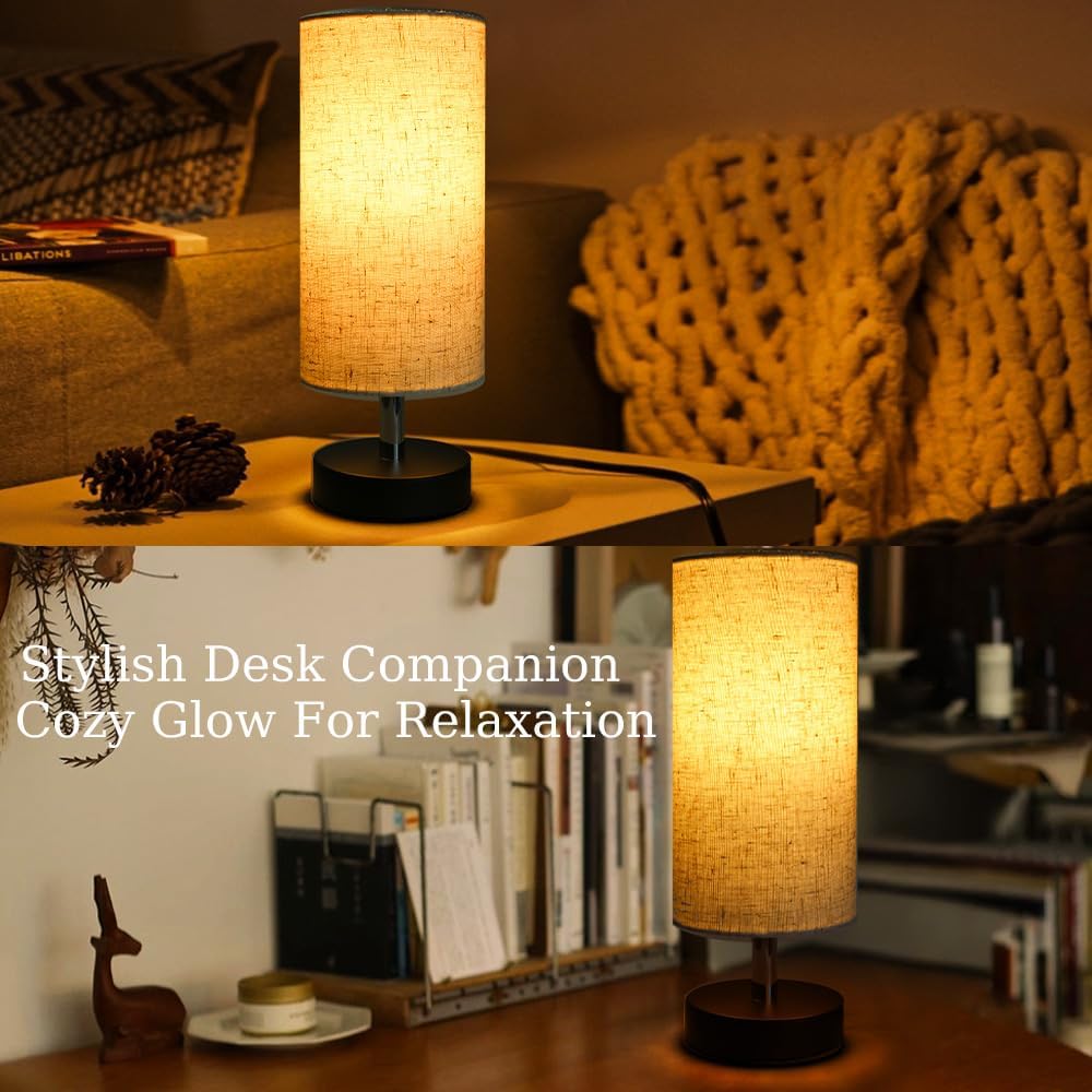 Bedside Table Lamps, Table Lamp for Bedroom, Lamps for Night Stands with Linen Lampshades, Small Table Lamp for Living Room, Office (Bulb…