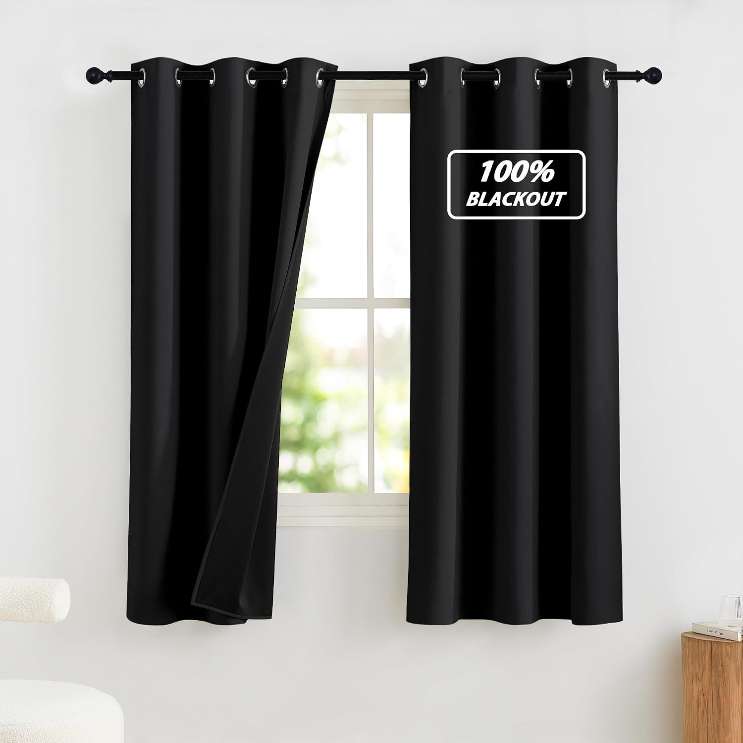 NICETOWN 100% Blackout Short Curtains 63 Inch Length for Bedroom, Privacy Thermal Insulated Grommet Window Drapes for Living Room, 2…