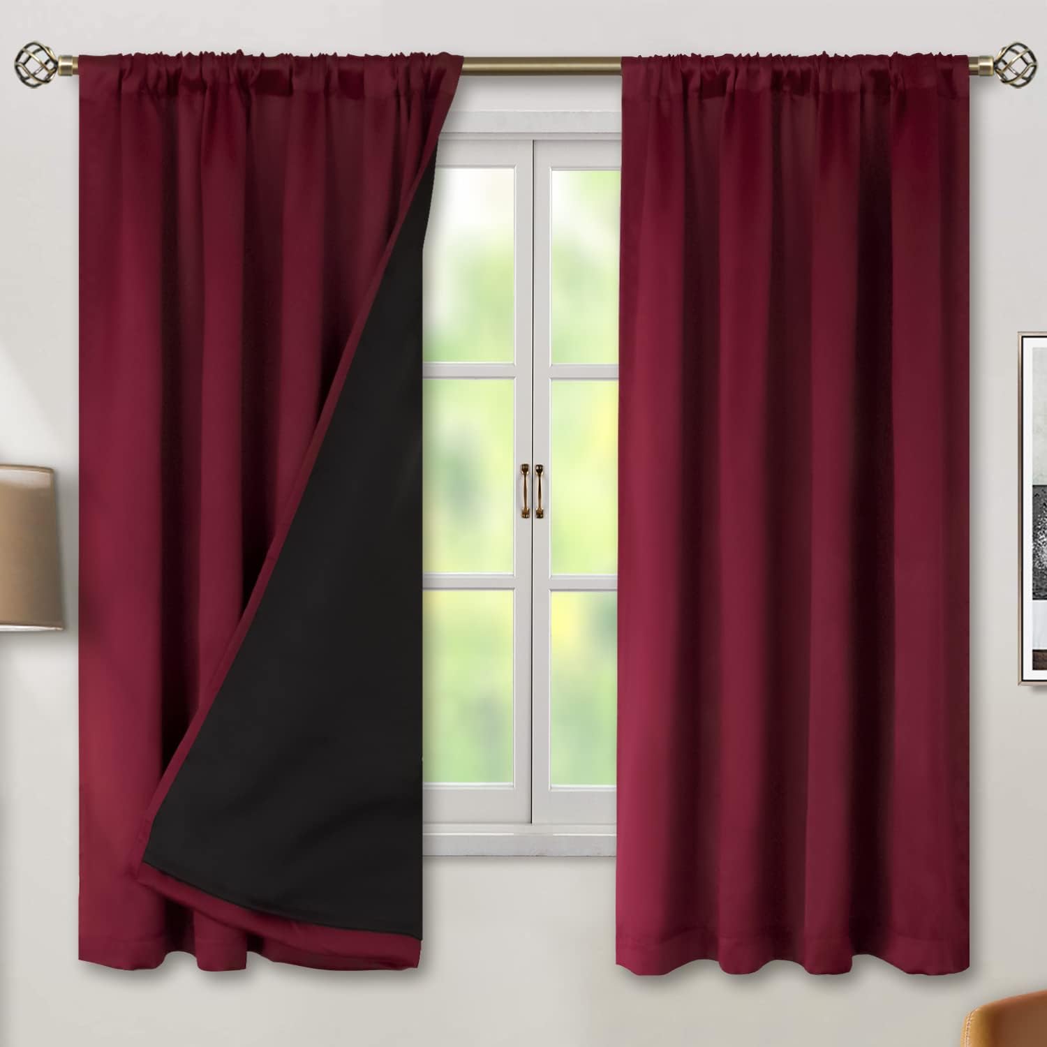 BGment Full Blackout Curtains with Insulated Lining Curtains 63 Inches Long, Rod Pocket and Back Tab Double Layer Room Darkening Window…
