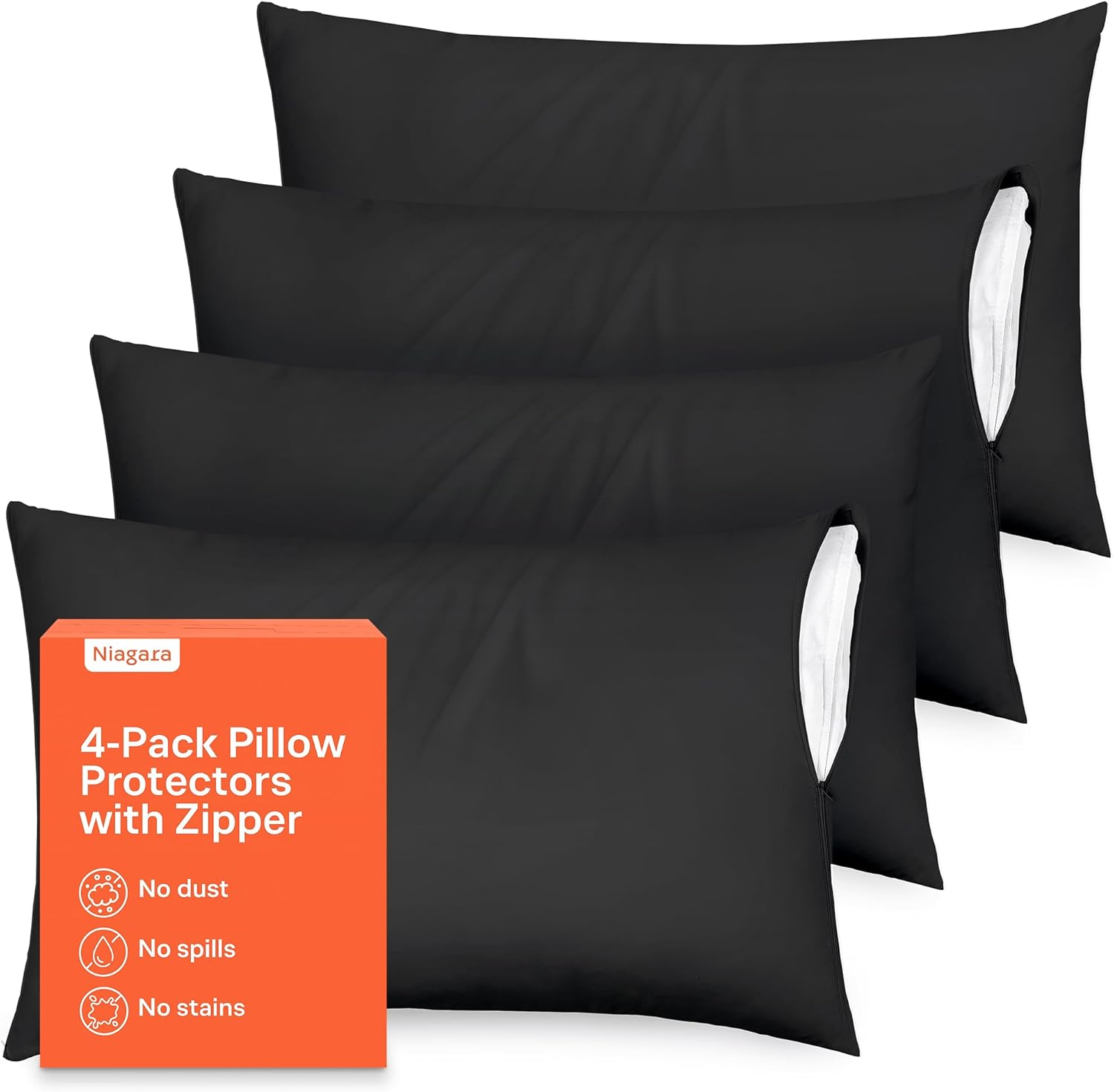Ultra Soft Pillow Protectors with Zipper King Size - Set of 4 Breathable Pillow Covers - 100% Protection Against Stains, Dust & Dirt…