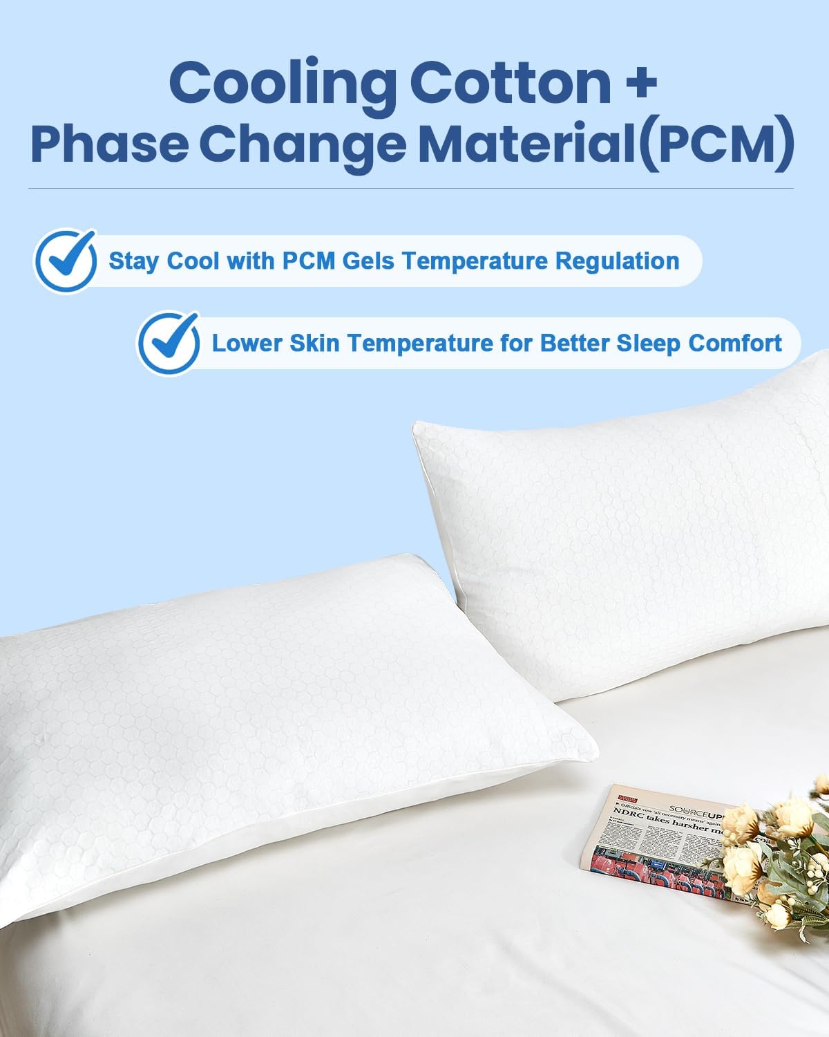 PCM Gel Print Cooling Pillow Cases Only, Standard Size Set of 2 with Double Sided Cold, Moisture Wicking Pillowcase Covers with Hidden…