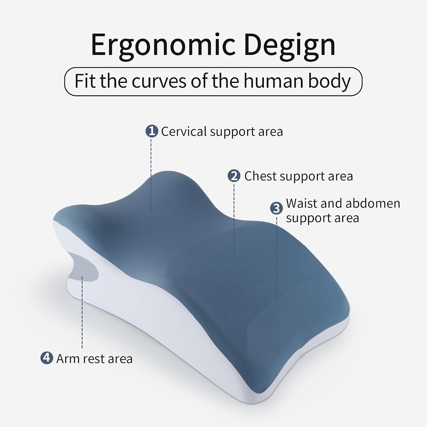 YouBath Reading Prone, Ergonomic Back Support Pillow for Bed Sitting Up Prone Pillow Face Down Sleep, Resting, Relaxing Back, Blue Blue
