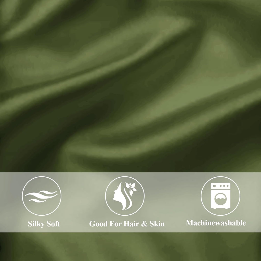 Vielit Standard Satin Pillowcase for Hair 2pc, Similar to Silk Pillow Cases, for Women Men, Olive Green,20x26 & Envelope Closure and 2 Satin…