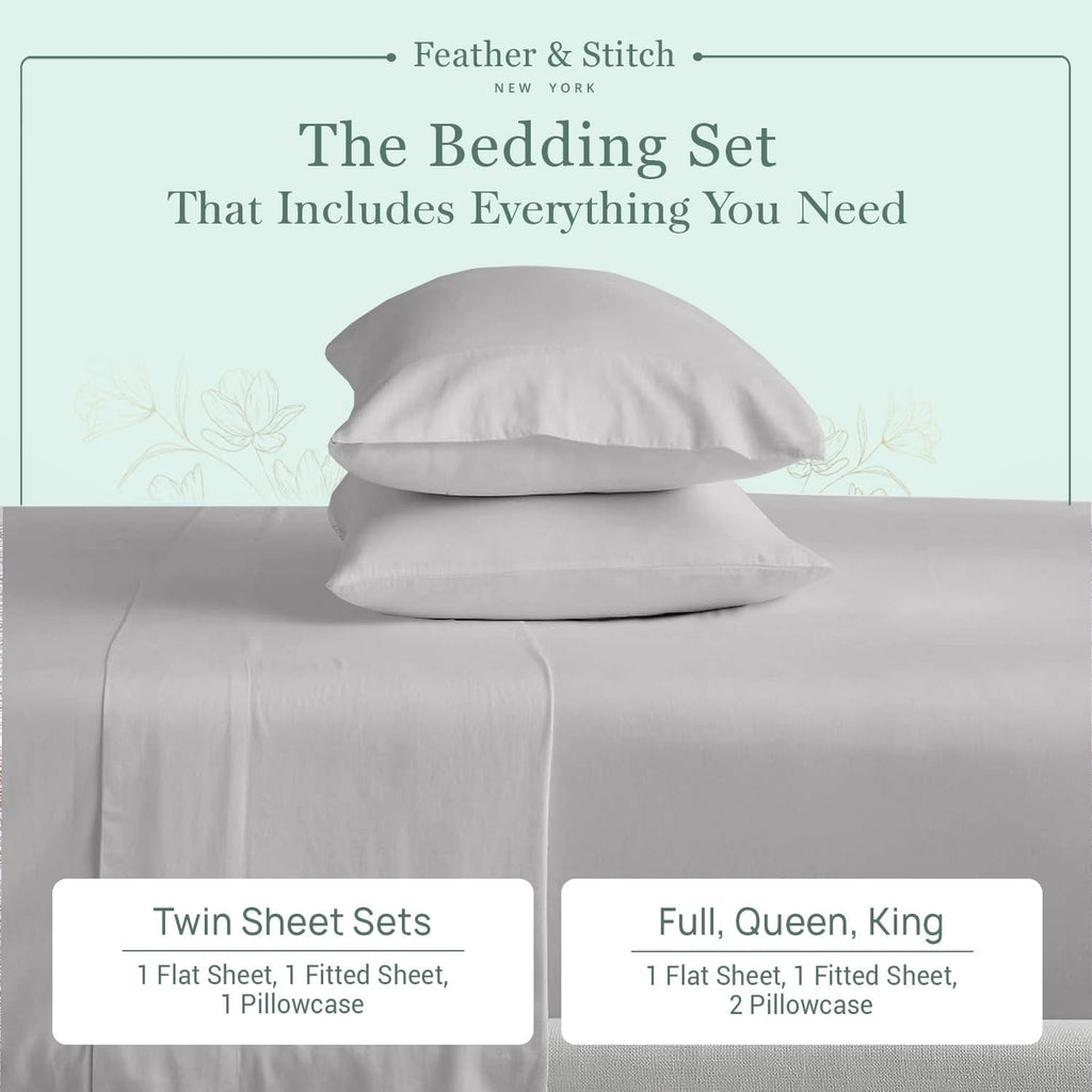 Featherstitchnewyork Feather & Stitch Softest 100% Cotton Sheets, 300 Thread Count Percale Weave Bedding, 16" Deep Pocket, Cooling Sheets,…