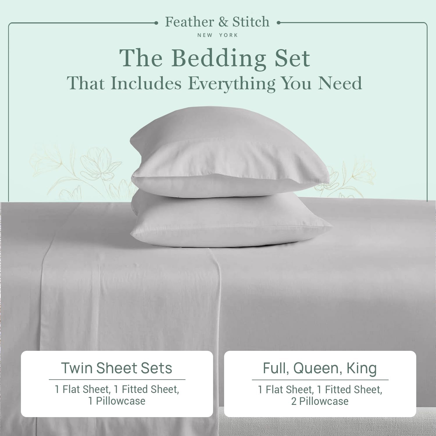 Featherstitchnewyork Feather & Stitch Softest 100% Cotton Sheets, 300 Thread Count Percale Weave Bedding, 16" Deep Pocket, Cooling Sheets,…