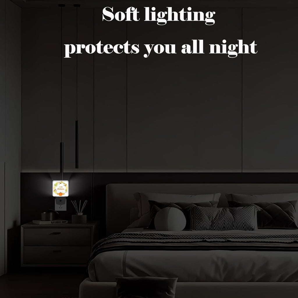Hello Autumn Night Light, Plug Into Wall with Dusk to Dawn Light Sensors, Warm Nightlights for Bedroom, Bathroom, Hallway, Kitchen, Gifts…