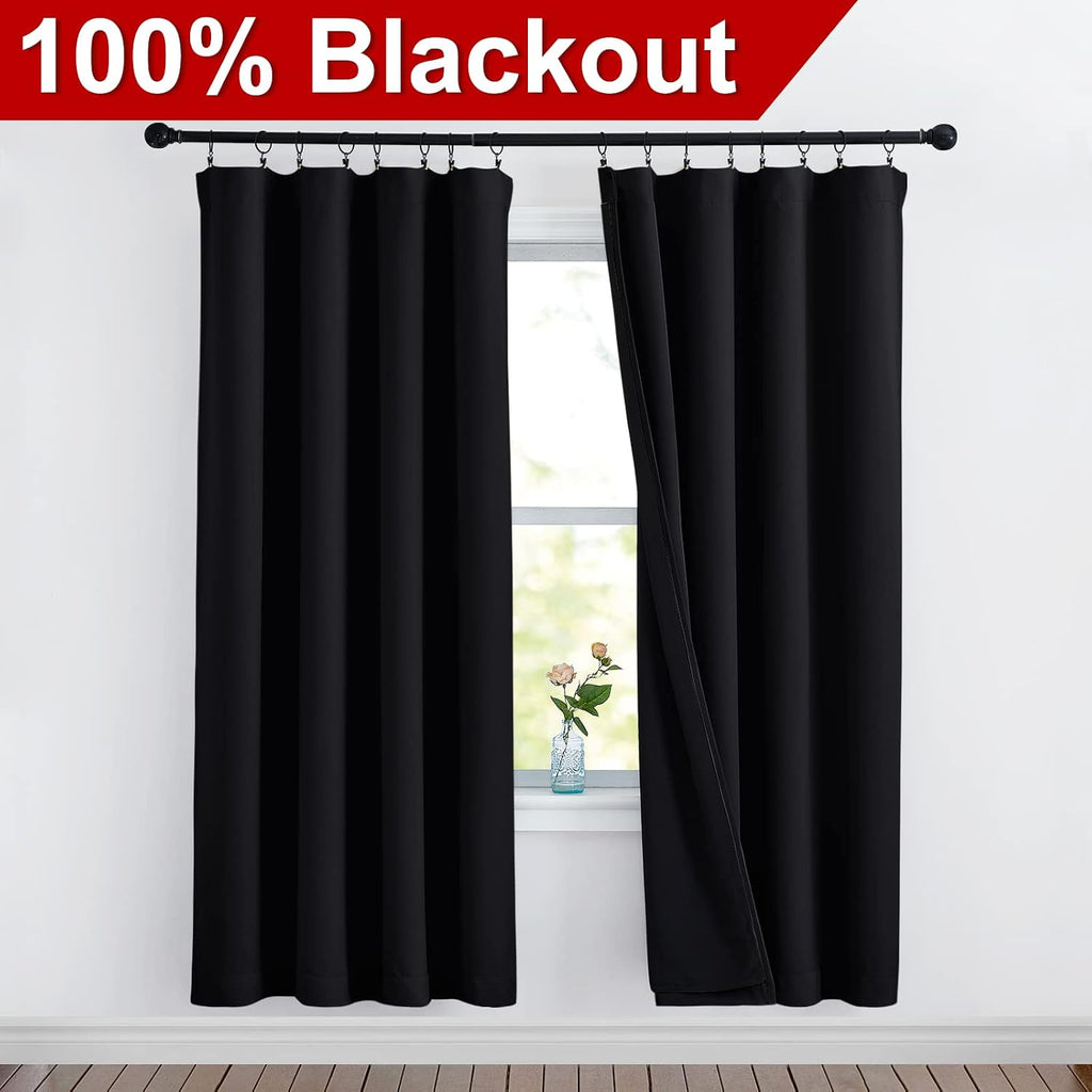 Nicetown Cold Reducing Curtains, 100% Blackout Curtains 52 x 72, Full Light Blocking Drapes with Black Liner for Nursery, Thermal Bedroom D…