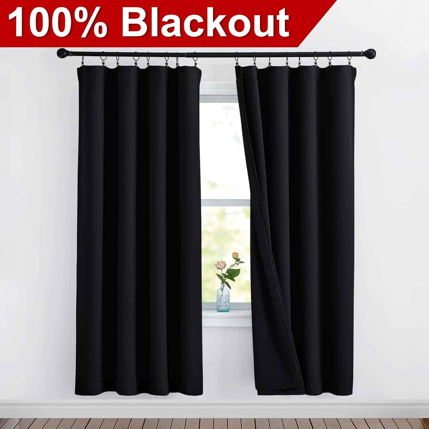 Nicetown Cold Reducing Curtains, 100% Blackout Curtains 52 x 72, Full Light Blocking Drapes with Black Liner for Nursery, Thermal Bedroom D…